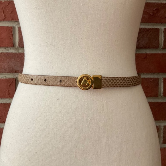 Vintage Beige Tan Snakeskin Leather Belt Removable Gold Buckle NEW - Picture 11 of 11